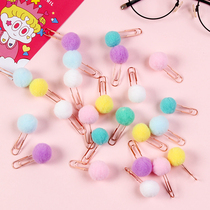 Cute hipster candy color hair ball paper clip creative metal color bookmarks paper clip clip