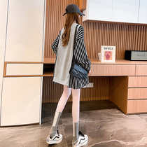 Pregnant women autumn coat 2021 New pregnant women Spring and Autumn blouse stripes ins Tide Super fire long sweater women