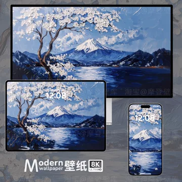 富士山と桜 油彩画“冬天到了，春天还会远吗？” 肉筆油彩画 一本桜と富士 ―三宝堂オンラインショップ