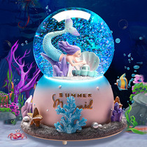 Mermaid Princess Castle Water Crystal Ball Music Box Swivel Trojan Horse Octasonic Box Girl Birthday Gift Idea Toy