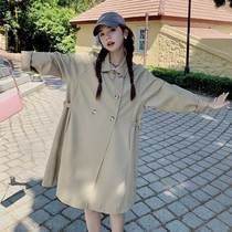 2023 new maternity clothes spring clothes pregnant womens coat spring and autumn outerwear mid-length cardigan windbreaker covering the belly small