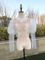 Bride shawl wedding coat spring autumn summer evening dress outside wedding lace long sleeve bubble sleeve shawl woman