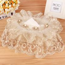 Paper towel set pumping paper bag tissue bag fabric car tissue box lace Nordic style living room beaded embroidery storage bag