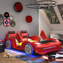 Childrens cool car bed boy cartoon sports car real leather bed 1 5 meters multi function with guardrail Children single bed