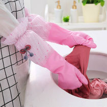 Washing dishes gloves female waterproof rubber thickened winter kitchen durable brush laundry clothes rubber household cashmere housework