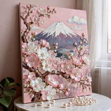 富士山と桜 油彩画“冬天到了，春天还会远吗？” 富士山油画-富士山油画促销价格、富士山油画品牌- 淘宝
