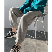 2021 Spring and Autumn new gray sports pants womens bunches feet loose casual small straight tube thin Haren pants pants