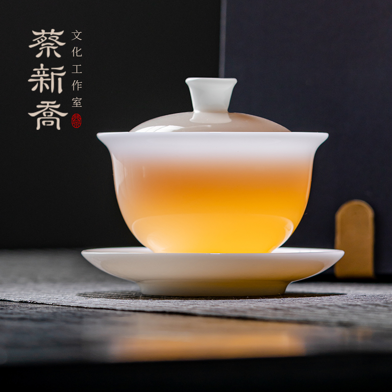 蔡新乔冰种白瓷盖碗茶杯茶具套装功夫单个高档白瓷三才茶碗羊脂玉