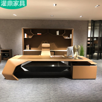 Xiamen President modern fashion light luxury office furniture boss table and chair large class solid wood saddle leather