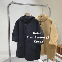 Childrens wool coat womens 2021 winter Korean childrens clothing thick hooded boys keep warm British style girls coats
