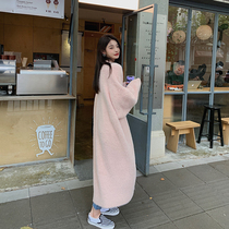 Chen Dayu Long style cardiovert jacket knit large clothing female spring pink gentle wind loose and lazy mink fluff clothing