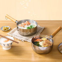 304 stainless steel Japanese-style snow flat pot Household small pot Instant noodles baby auxiliary food pot thickened uncoated non-stick milk pot