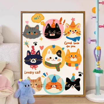 油彩画　猫 diy数字油画可爱猫咪儿童卡通动漫简单手工填充油彩画画2025新款_