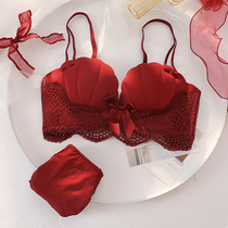 Lan'e Sexy Lace Shell Cup Girl Underwear No Rims Small Chest Gathering Benming Year Red Bra Set