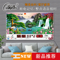  Kangba Si digital perpetual calendar electronic clock 2021 new living room landscape wall-mounted clock decorative meter painting large screen