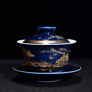 中国古美術 清時代霁蓝釉茶碗 XG3-2 中国古美術 清時代