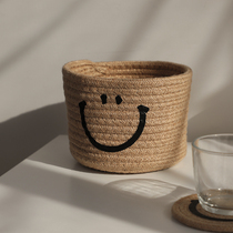 Smiley face environmental protection cotton thread woven desktop key roll storage basket cotton rope hand-made bedside thickened debris finishing box