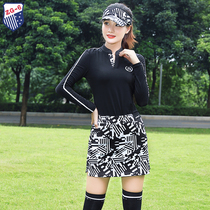 Autumn and winter ZG-6 golf clothing womens fashion slim long sleeve top black and white dress short skirt