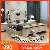 Full solid wood childrens bed 1 2 m boy American bed Mediterranean storage bed single bed 1 5 m bedroom double bed