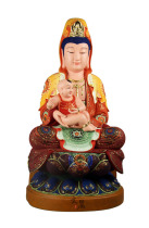 Wenli Buddha with solid wood camphor wood Buddha statue Dunhuang color solemn Buddha statue send son Guanyin Empress 19 inches
