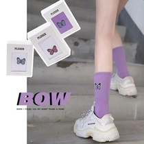 boom bomb new butterfly embroidery socks Korean mid-tube womens socks fashion vertical stripe skateboard socks