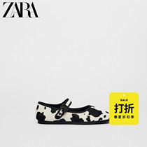 ZARA discount season] Childrens shoes Girls cow animal grain cow fur leather ballet shoes 12505730040
