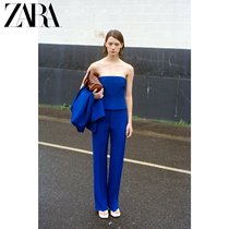 ZARA spring new womens dress Klein blue high waist straight cylinder casual pants 2480707400