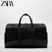 ZARA Spring New Pint Mens Bag Black Large Capacity Imitation Animal Leather Grain Handbag 3109920040