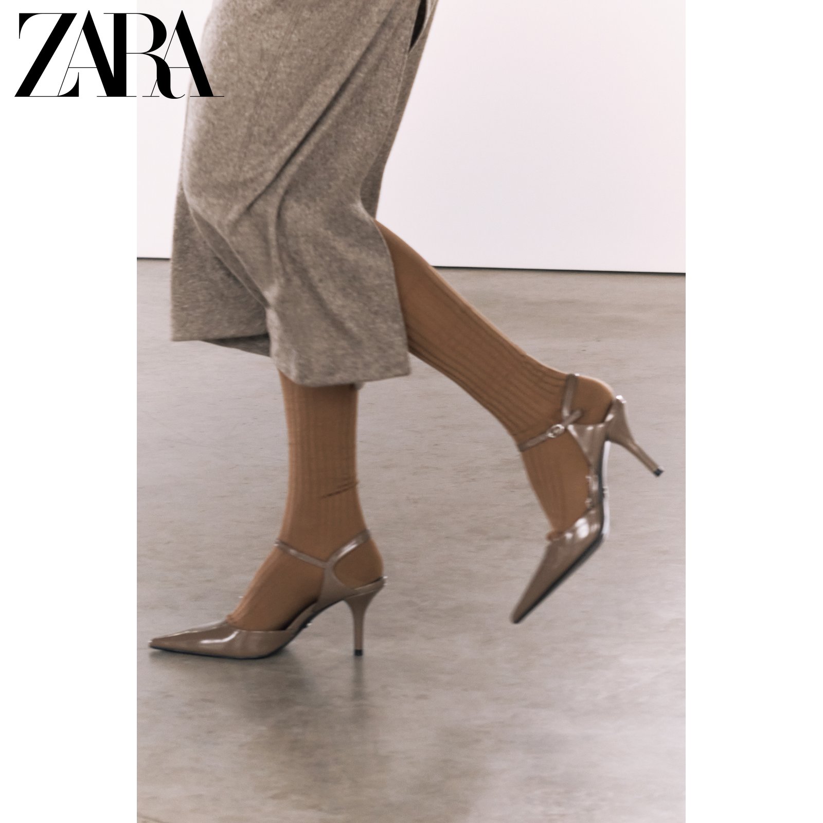 ZARA 春の新作婦人靴ブラウンレトロアンクルストラップスリングバックハイヒール 1205310 131