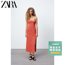  ZARA new TRF womens flower printed silk texture suspender dress 04688305094