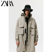 ZARA winter mens pocket trim loose medium long hooded Pike coat 07522301711