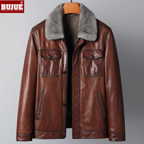 Leather leather jacket mens whole mink mink liner oil wax sheepskin short leather jacket leather wool one thick mink jacket