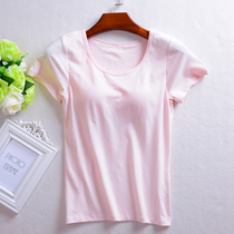 Pure cotton with bust T-shirt pajamas free bra cup one underwear plus size loose T-shirt homewear women summer