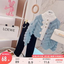 Girls sweater cardigan 2021 Autumn New Chinese childrens foreign style lantern sleeve knitwear coat tide