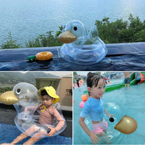 Infant and young children swimming ring net red baby transparent big head duck armpit ring safe thickening small yellow duck seat ring 1-7 years old