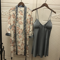 Special Cabinet Real Silk Pyjamas Womens Ice Silk Harnesses Sleeping Skirts Sleeping Robes Two Sets Of Sauna Silk Home Suits Suit Spring And Summer New