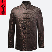 Thickened Tang suit male middle-aged and elderly fathers cotton jacket grandpa cotton jacket winter coat cotton coat Chinese style embroidery mens clothing
