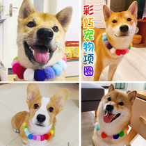  Net red same pet necklace Candy color rainbow ring hairball dog necklace Corgi Shiba Inu Teddy cat dog collar