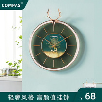 Kangba silent wall clock Nordic living room light luxury clock deer head swing Wall simple clock fashion quartz clock