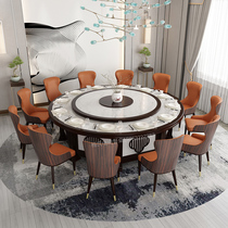  Hotel dining table Large round table 20 people 30 people marble rock board solid wood hot pot table Hotel electric turntable dining table
