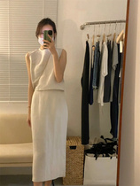 European goods Korean style casual lazy fashionable foreign high-cold temperament goddess high-end sense cotton and linen top suit skirt