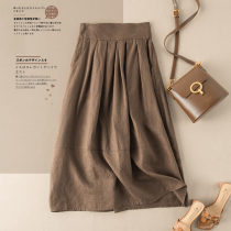 Korean cotton and hemp a-line skirt womens 2021 summer new linen summer retro high waist mid-length umbrella skirt tide ins