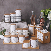 Nordic marbled ceramic seasoning tank seasoning tank household set combination kitchen oil salt tank seasoning box bottle jar
