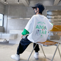 Boys fake two weaters spring autumn 2022 new wave CUHK Fry Street Long Sleeve Clothes Foreign Air Children Dress Spring Clothes