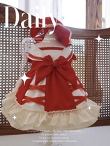 W Original Pet Lolita Clothes Dog Cat Mimi New Year Wedding Red Dress Teddy Bears Bomei Small Dog