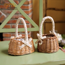 Handmade Wicker rattan storage frame storage basket butterfly knots home storage decoration