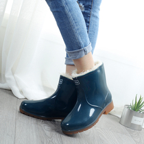 Huili autumn and winter rain shoes womens cotton plus velvet rain boots non-slip waterproof ox tendon tube water boots warm rubber shoes water shoes