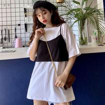 Color short sleeve t-shirt women loose tide top fashion bow sling summer student suit women