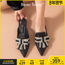 BeauToday Summer Pointed Bao Head Slipper Womens Shoes Soft Sole Flat Muller Semi-Drag Outside Slipper