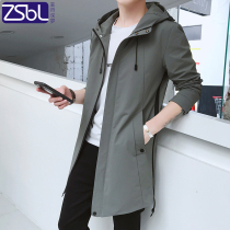 Mens coat spring and autumn windbreaker mens long hooded trend handsome casual autumn jacket mens slim top